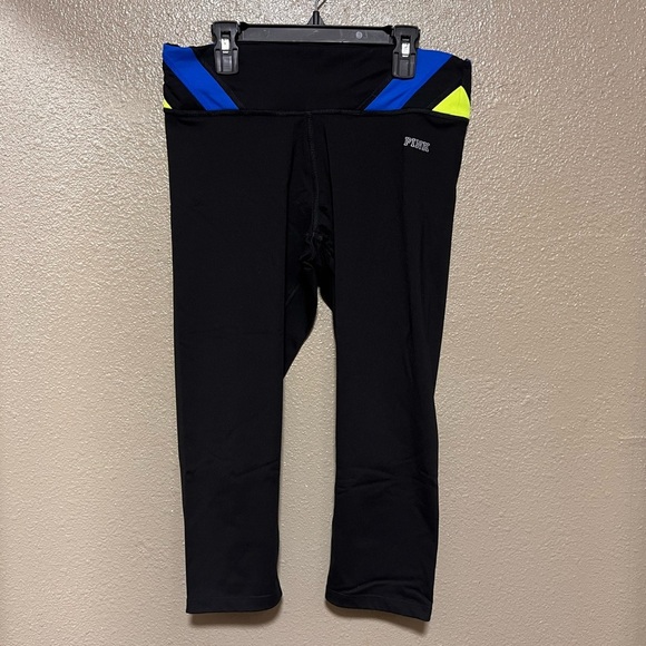 PINK Victoria's Secret Pants - PINK Victoria's Secret Black and Blue Cropped Yoga Leggings Athletic Wear Size M